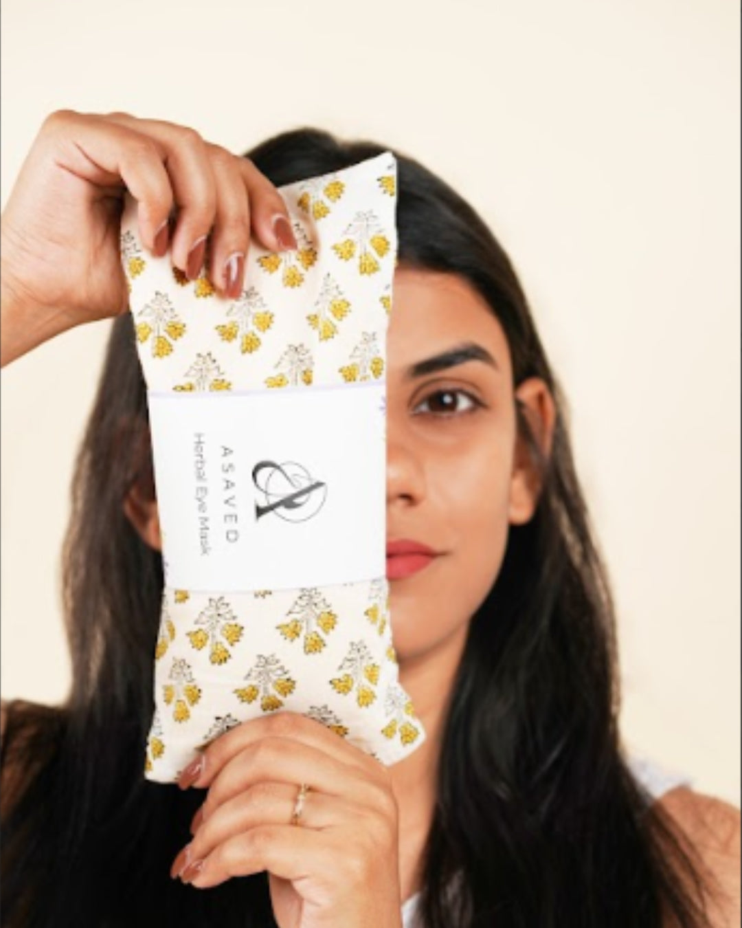 ASAVED Herbal Eye Mask with hand block-printed floral fabric - filled with lavender, flaxseed and rosemary for eye strain and headache relief